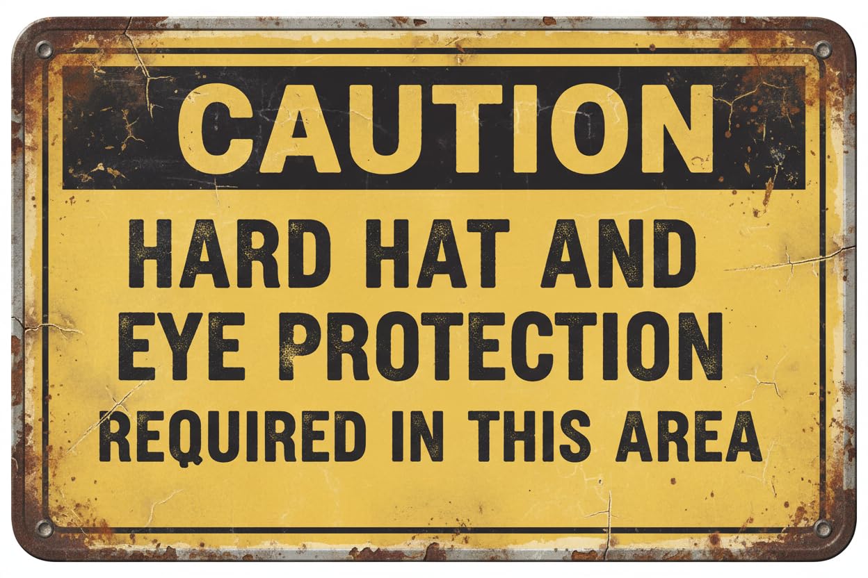 Wall Decor Osha Caution Sign: Hard Hat And Eye Protection Required Metal Sign 8 X 12 Inches Clear Signage For S, Fences Vintage Signs Aluminum Plates Printed