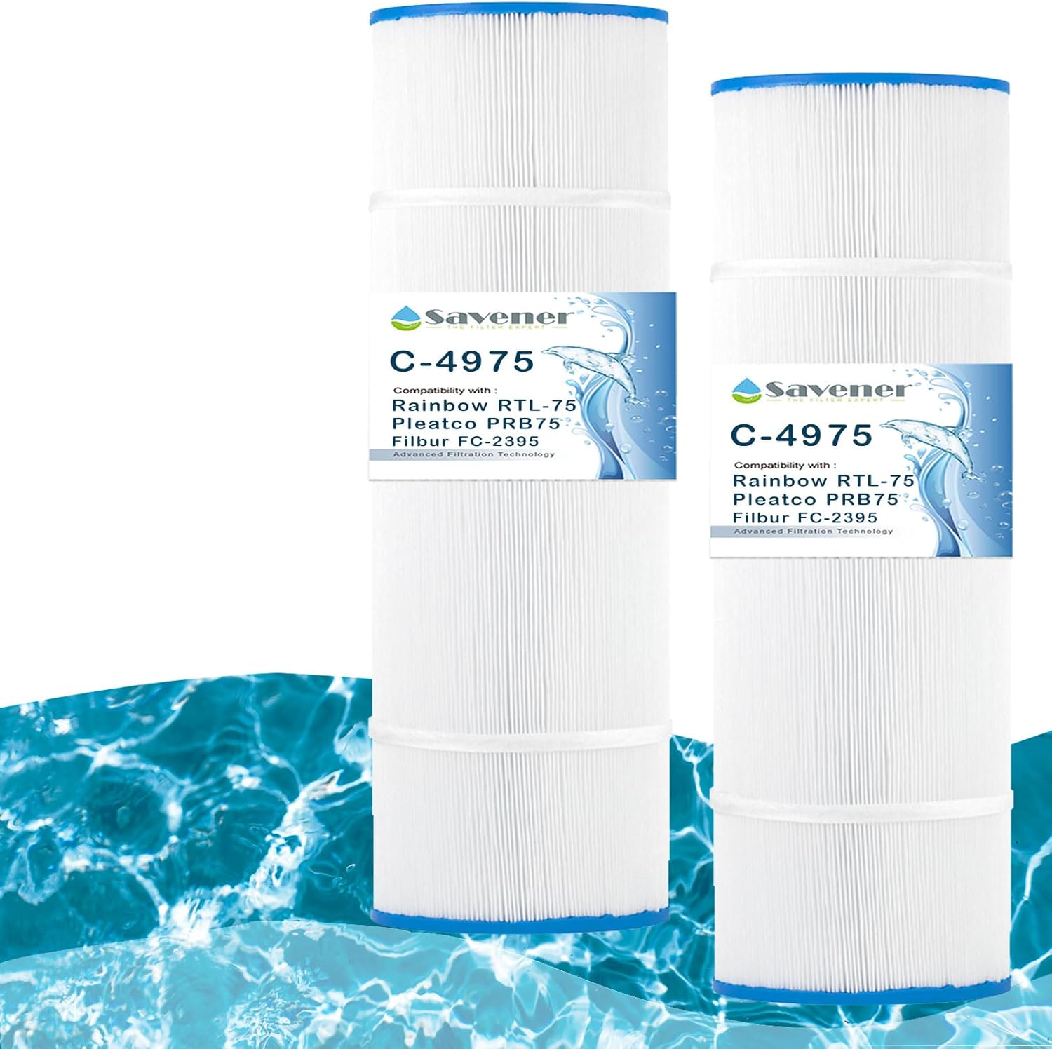 Savener® C-4975 Hot Tub Spa Filter Cartridge, Replaces Rainbow RTL-75, Custom Molded Products 25390, R173435, 17-2435, PRB75, Unicel C-4975, Filbur FC-2395, 17-2632, 75 Sq. Ft, 2 Pack