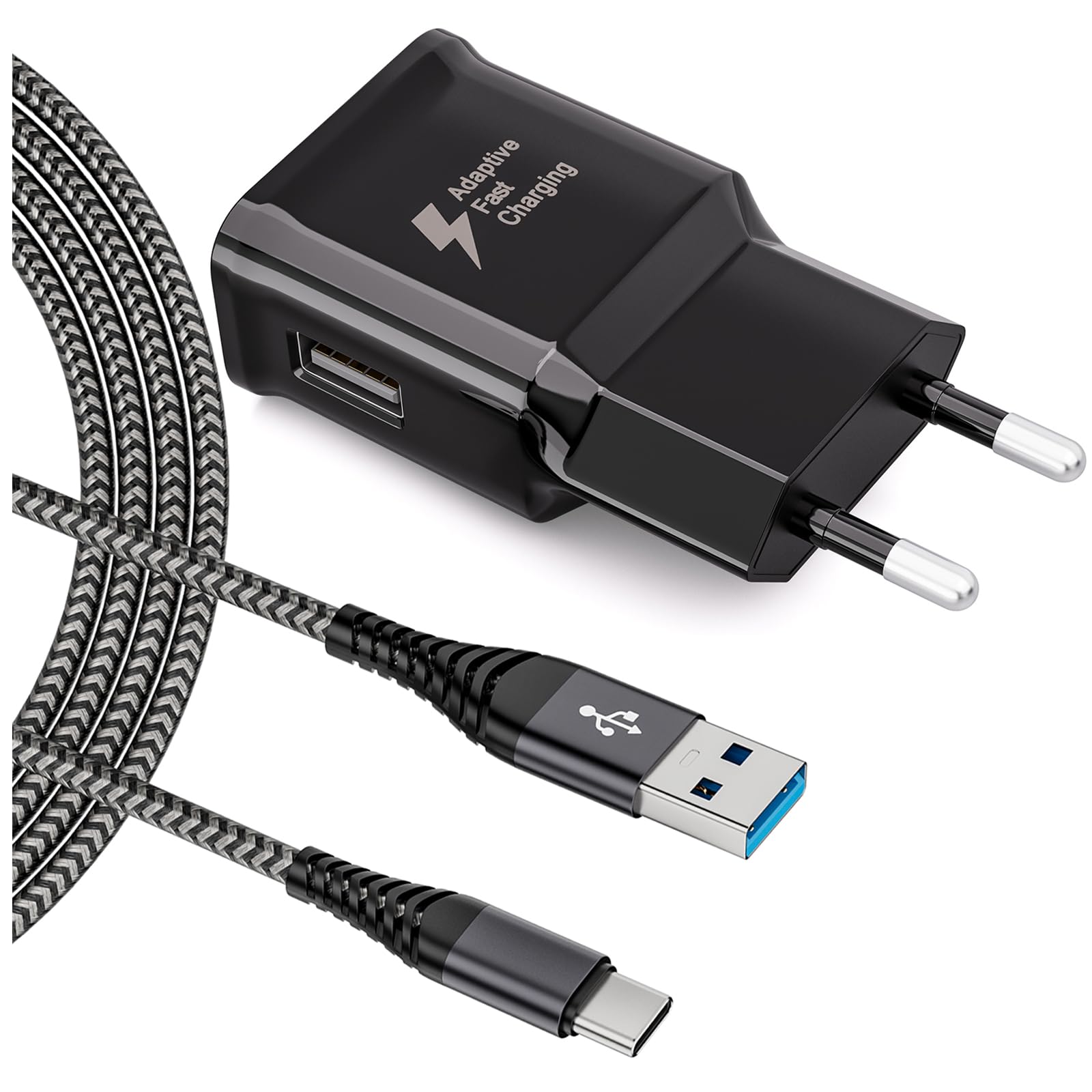 Ladegerät mit 2m Ladekabel USB Typ-C für Samsung Galaxy A13 A14 A15 A23 A25 A33 A34 A35 A40 A52 A53 A54 A55 A04S S8 S9 S10 S20 Plus M55 M34 M33 M15, Handy Schnellladegerät Schnellladekabel USB C