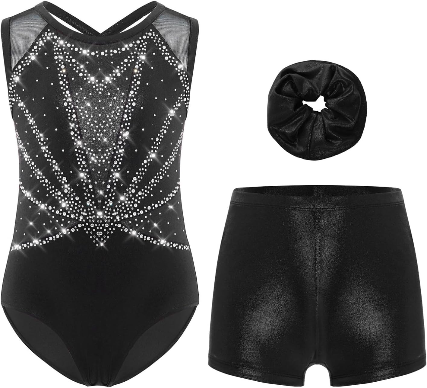 iiniim Girls Sparkly Gymnastics Leotard Set Sleeveless Color Block Figure Skating Unitard Rhinestone Lyrical Dance Outfits