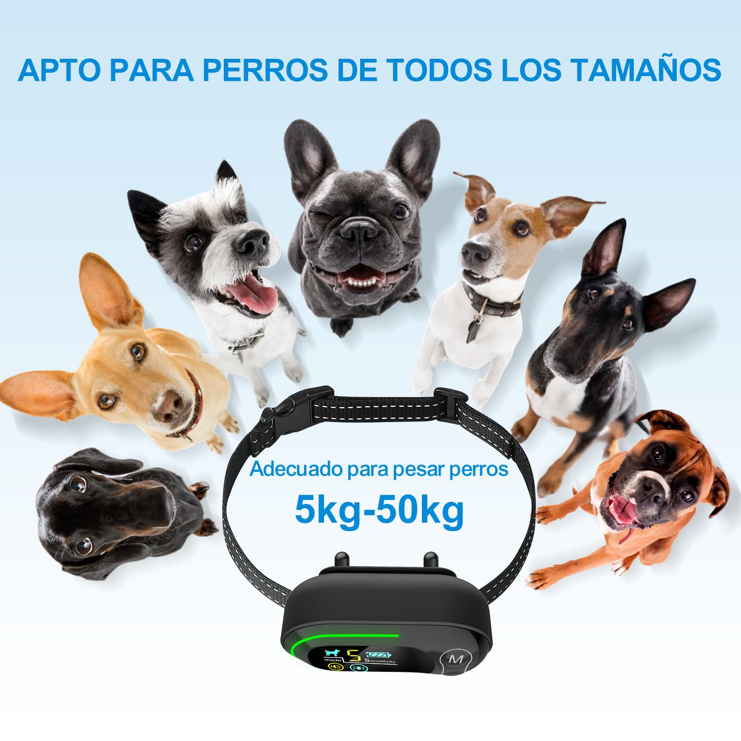 CANDYDOG Collar Antiladridos para Perros, Recargable Collar Antiladridos con 5 Sensibilidades Ajustables, Bip y Vibración, Collar Antiladridos para Perros Grandes, Medianos y Pequeños