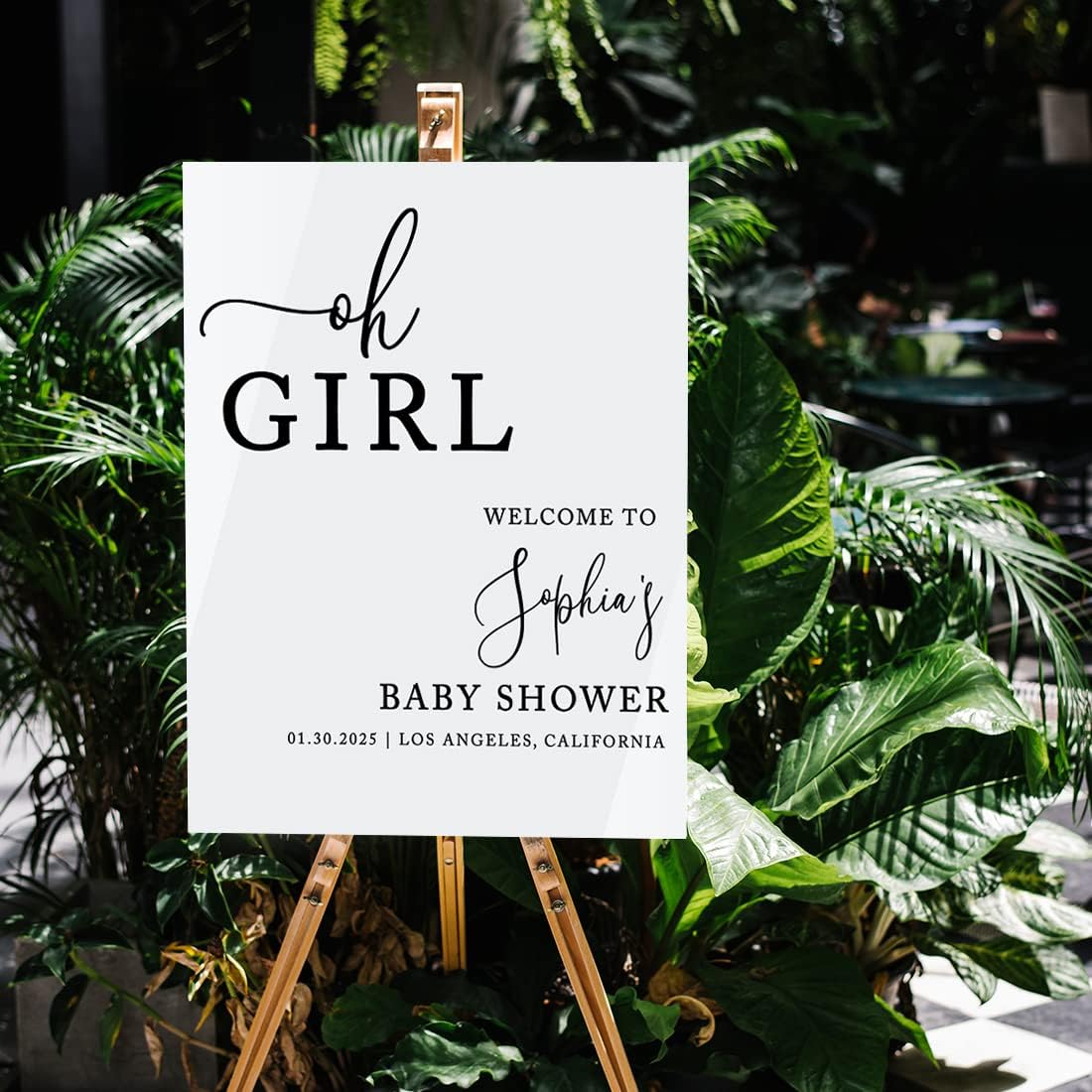 Andaz Press 16"x20" White Acrylic Personalized Baby Shower Welcome Sign, Gender Neutral Large Custom Sign for Easel Stand, Oh Girl Baby Shower Decorations