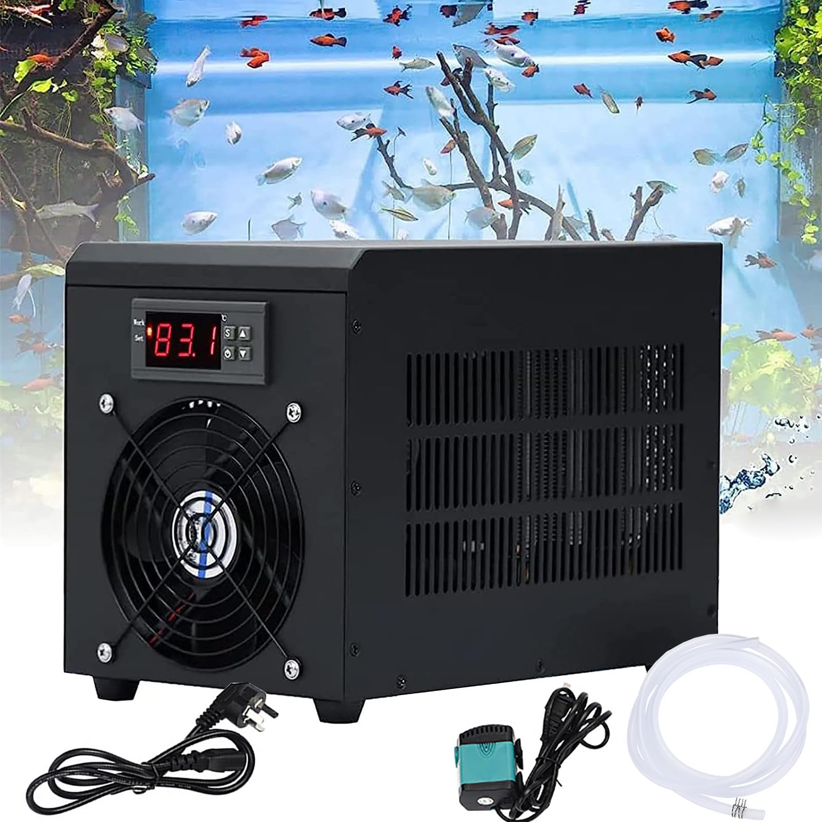 Refrigeratore per Acquario da 60 Litri, Riscaldatore per Acquario da 180 W, Acquario A Temperatura Costante, con Funzione di Memoria per Interruzione di Corrente,Cooling