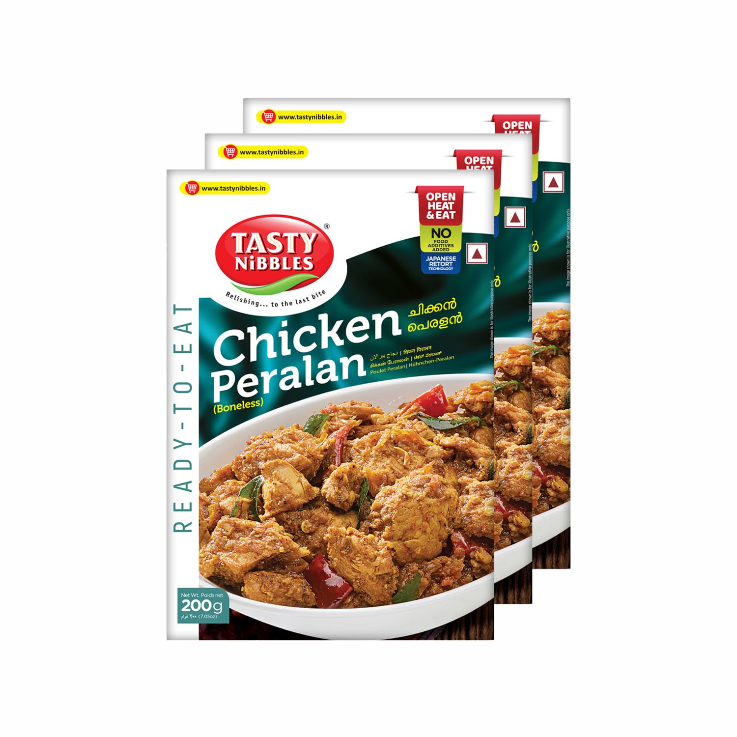 TASTY NIBBLES Ready to Eat Chicken PERALAN | Kerala Special | Open Heat & Eat | Non-Vegetarian | No Added Preservatives | Japanese Retort Technology 200GM Pouch (Pack of 3)