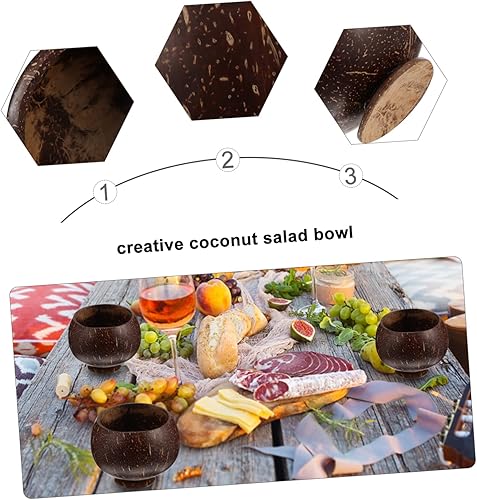 Miniatura 4 de MERRYHAPY Cuenco de ensalada de cáscara de coco creativo, cuchara de coco natural, cuenco de almacenamiento para cereales y servir decoración de