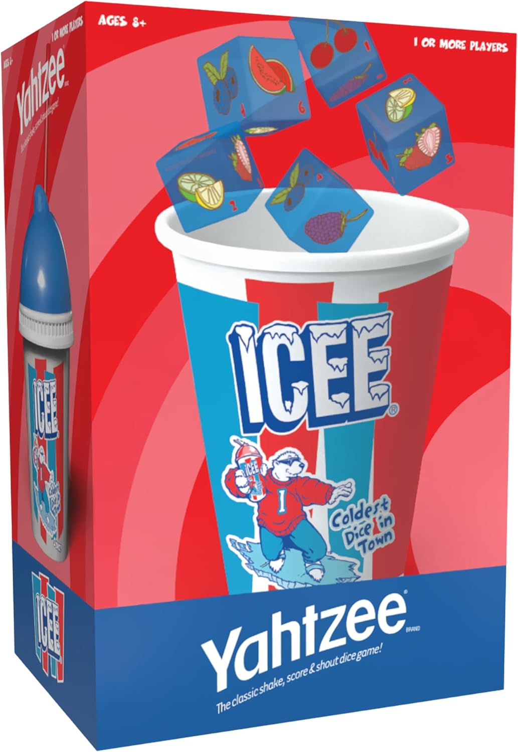 YAHTZEE: ICEE Edition, Exclusive Collectible Cup Shaker, Roll the Dice Featuring Your Favorite Flavors Cherry, Blue Rasberry & More, Classic Dice Rolling Game, Officially Licensed ICEE Company Game