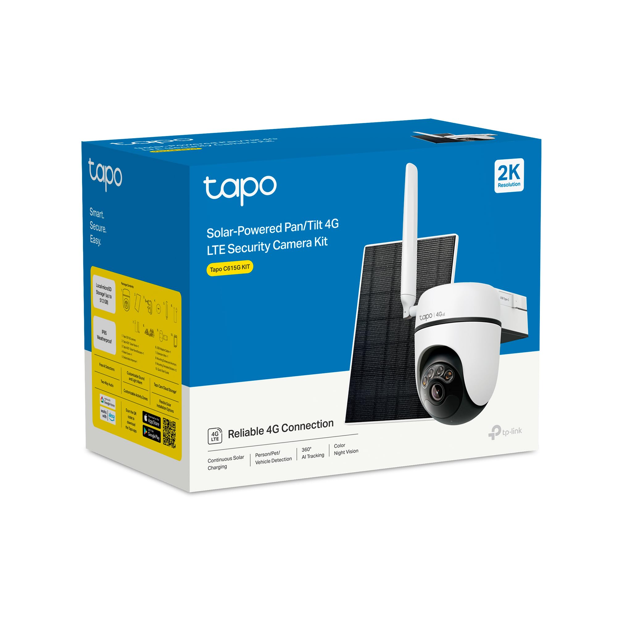 Tapo C615G Kit - Cámara vigilancia WiFi Exterior 360°, 4G y WiFi, 2K, Solar | Detección de Movimiento, Personas, Mascotas y Vehículos. Con Panel Solar. Alarma Luz y Sonido. App Tapo.