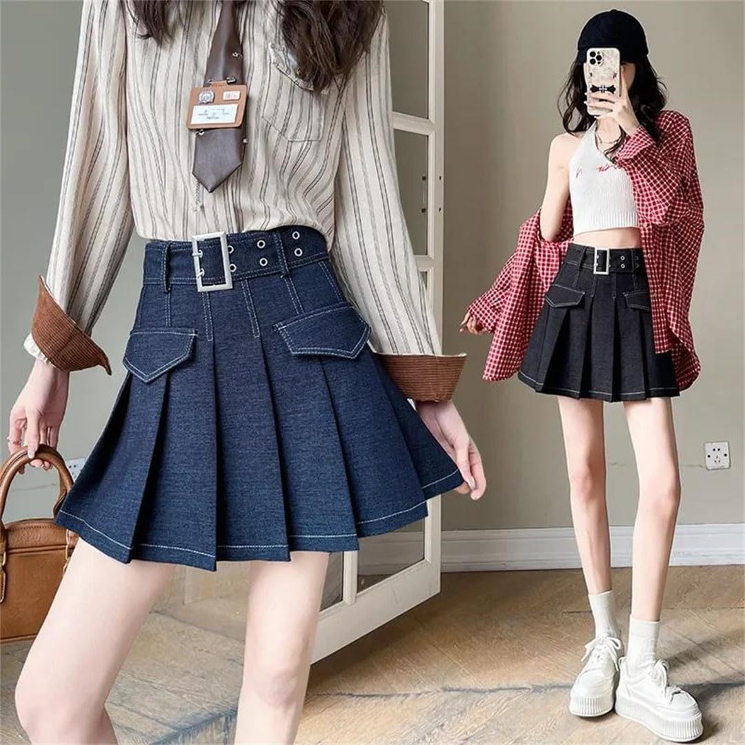 Mini abito da donna in denim stile preppy per gonna casual a linea A primavera