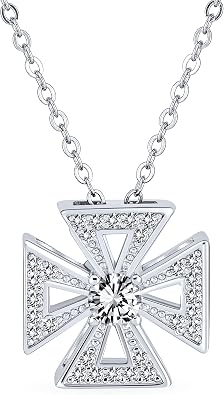 Bling Jewelry Ancient Knight Templar Cross Pendant Necklace Masonic Symbol Pave CZ Cubic Zirconia .925 Sterling Silver