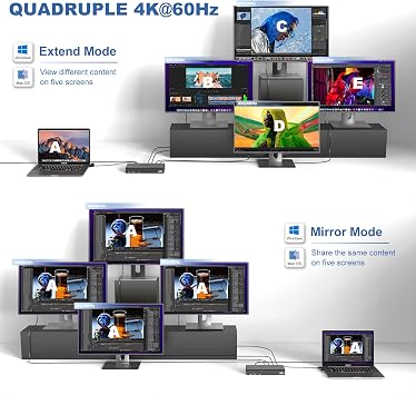 WAVLINK DisplayLink Laptop Docking Station - Quad Monitor 5K/4K@60Hz, 100W Charging - Thunderbolt 5/4, USB-C/A - M1-M5 Mac/MacBook Neo/Windows/Chrome- 4 HDMI, 4 DP, 180W Power, SD 4.0 CR, 2.5Gbps LAN