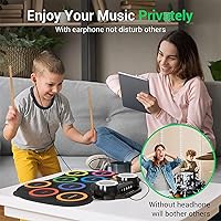 Vista 4 de ROCKSOCKI Juego de Tambor Electrónico de 9 Almohadillas con Luces LED, Kit de Tambor Electrónico Portátil Bluetooth, Almohadilla de Práctica