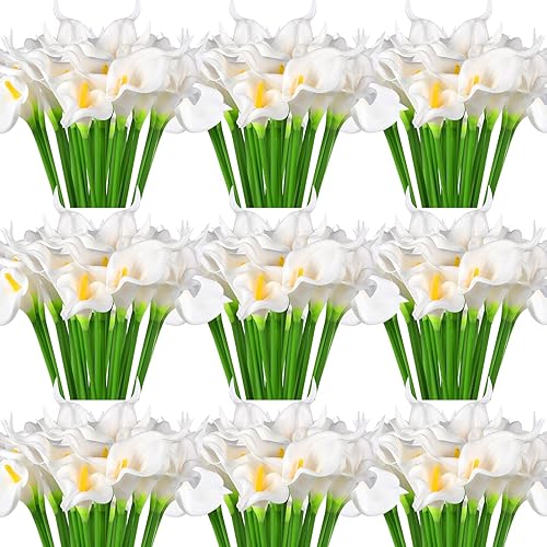 Hanaive 100 piezas de lirio de cala falsos de tacto real para ramo de boda de 13.4 pulgadas, flores artificiales de lirio de cala para el hogar,