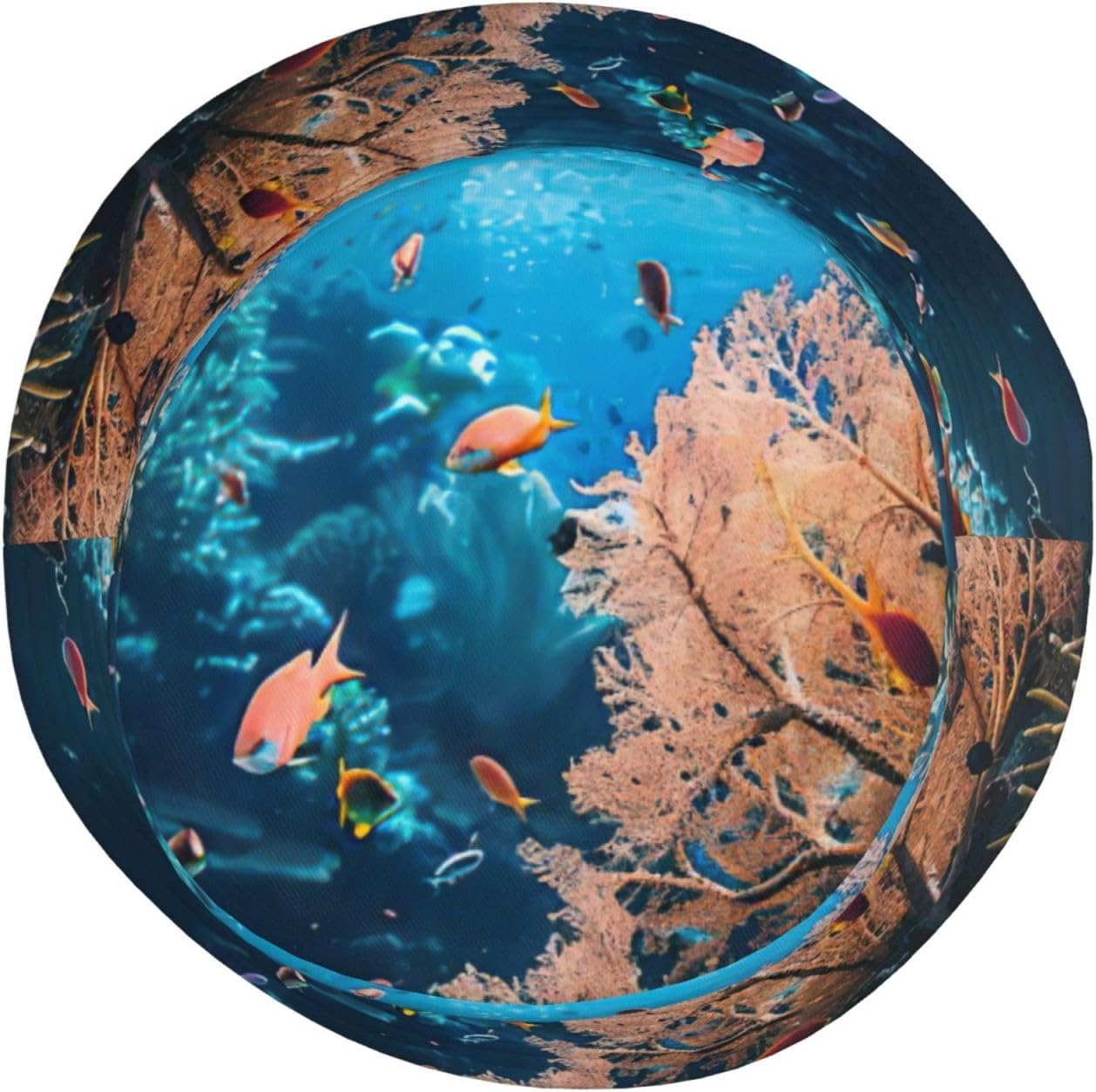 Coral Reef Print Sun Hat Outdoor Fisherman Cap Summer Bucket Hat Beach for Men Women Black