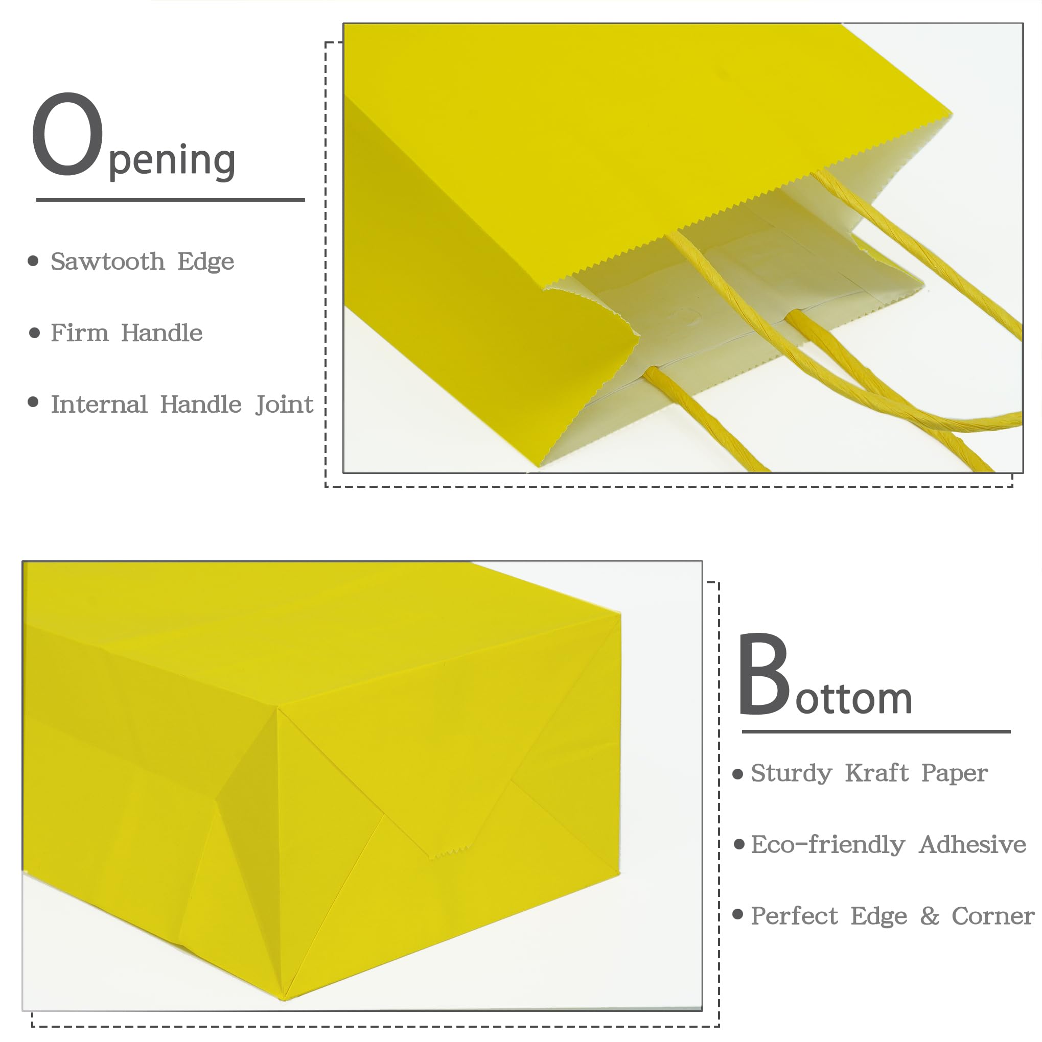 AZOWA Yellow Gift Bags Small Kraft Paper Bag with Handles (21 x 13 x 8 CM, Yellow, 25 Pcs), S (Pack of 25) - Image 4