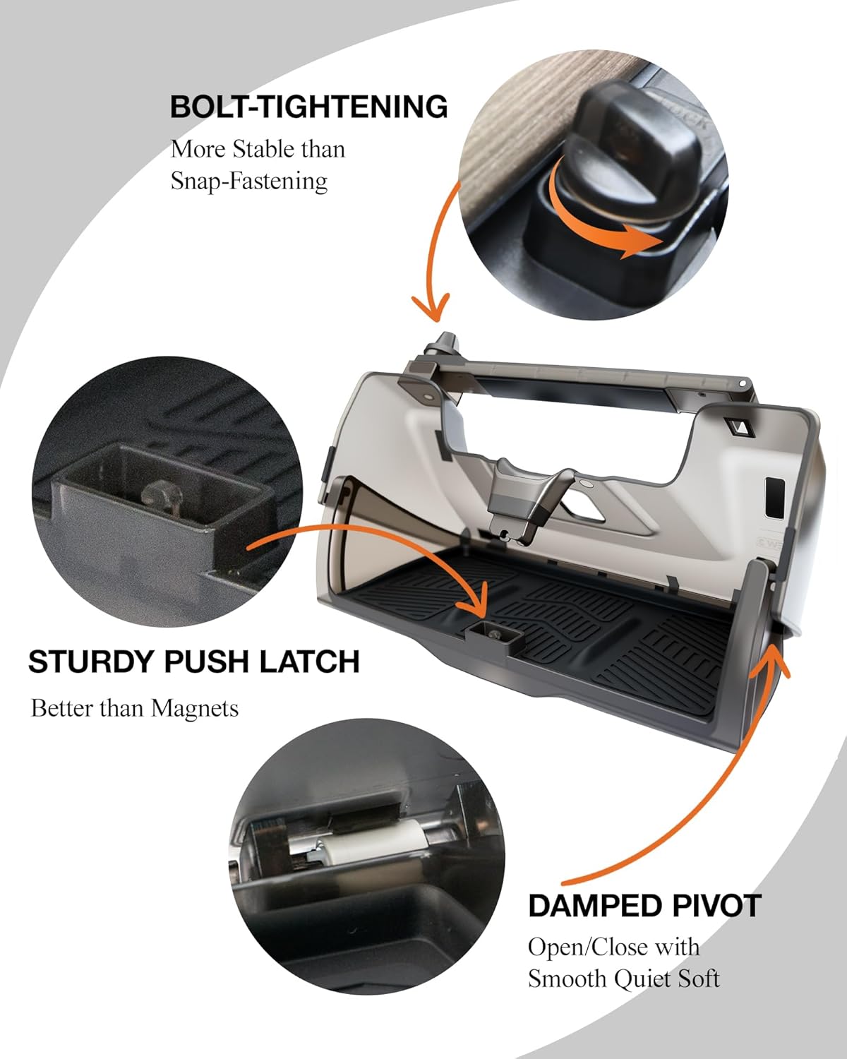 Hidable Under Screen Storage for Tesla Model 3 Model Y 2016-2026, Upgrade Damping Slides and Press Switch Design, Open and Close Center Console Organizer Tray with Anti-Slip Pad