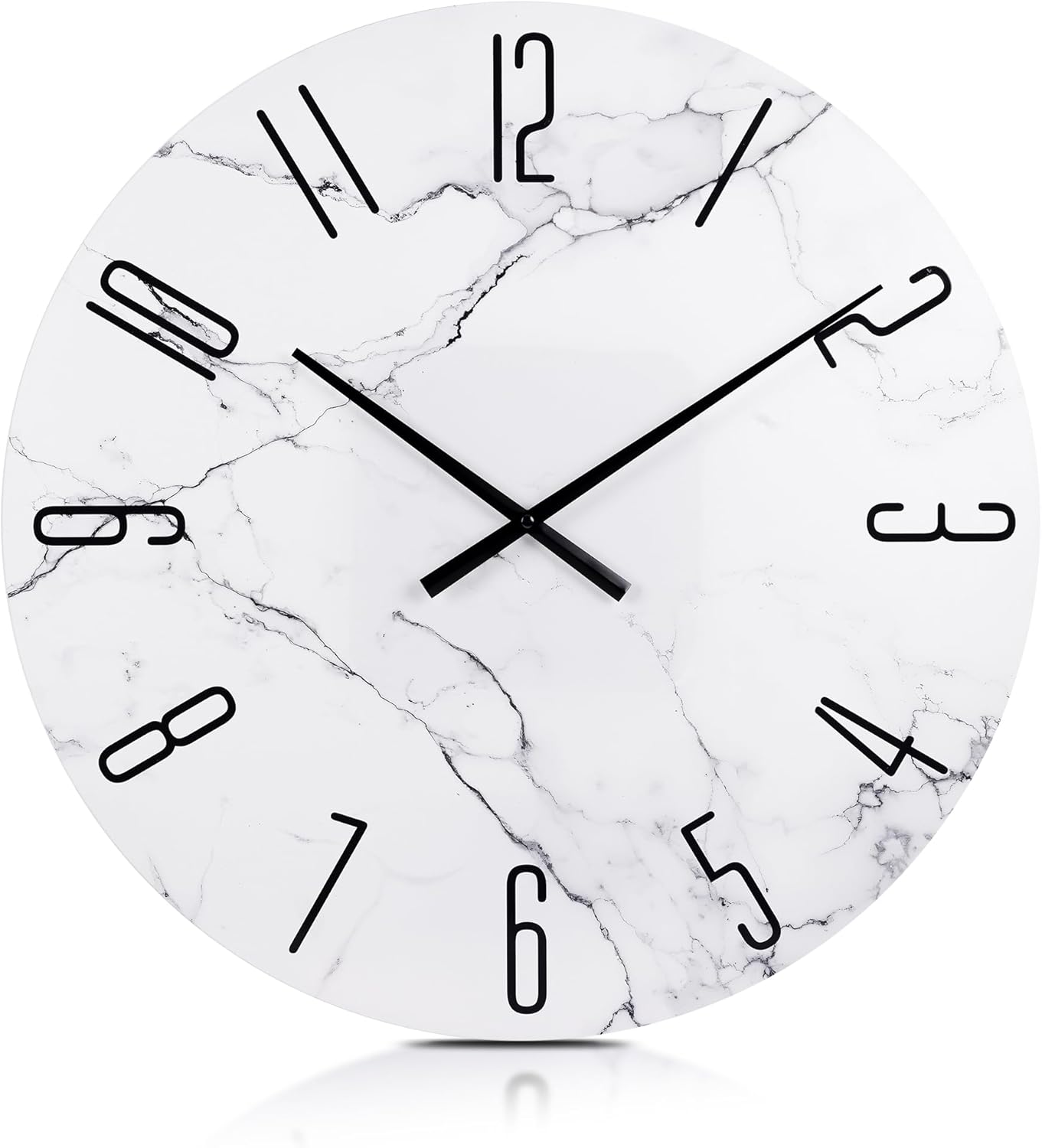 24in Glass Wall Clocks for Living Room Decor, Decorative Wall Clocks Battery Operated, Silent Kitchen Clocks, Wall Clock for Bedroom, Bathroom Marble 24in