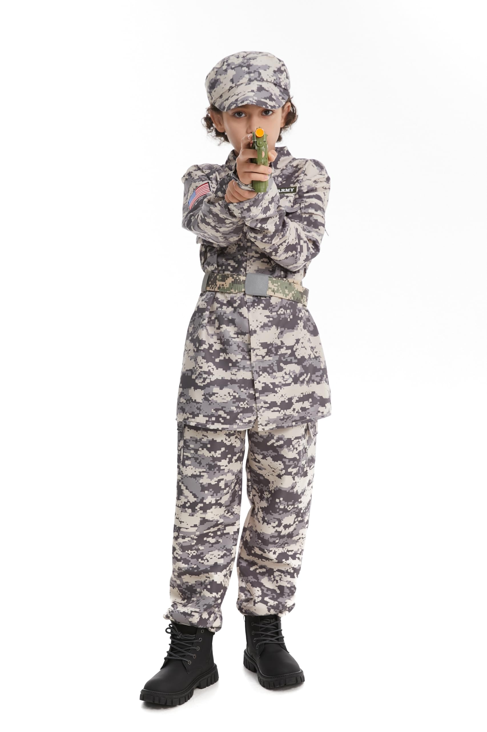 DELIVESS Kid Army Costume Deluxe Camo Soldier Costume Military Tactical Combat Uniform Set 4 Pcs (Grey Green, 4-6Y) - Image 3