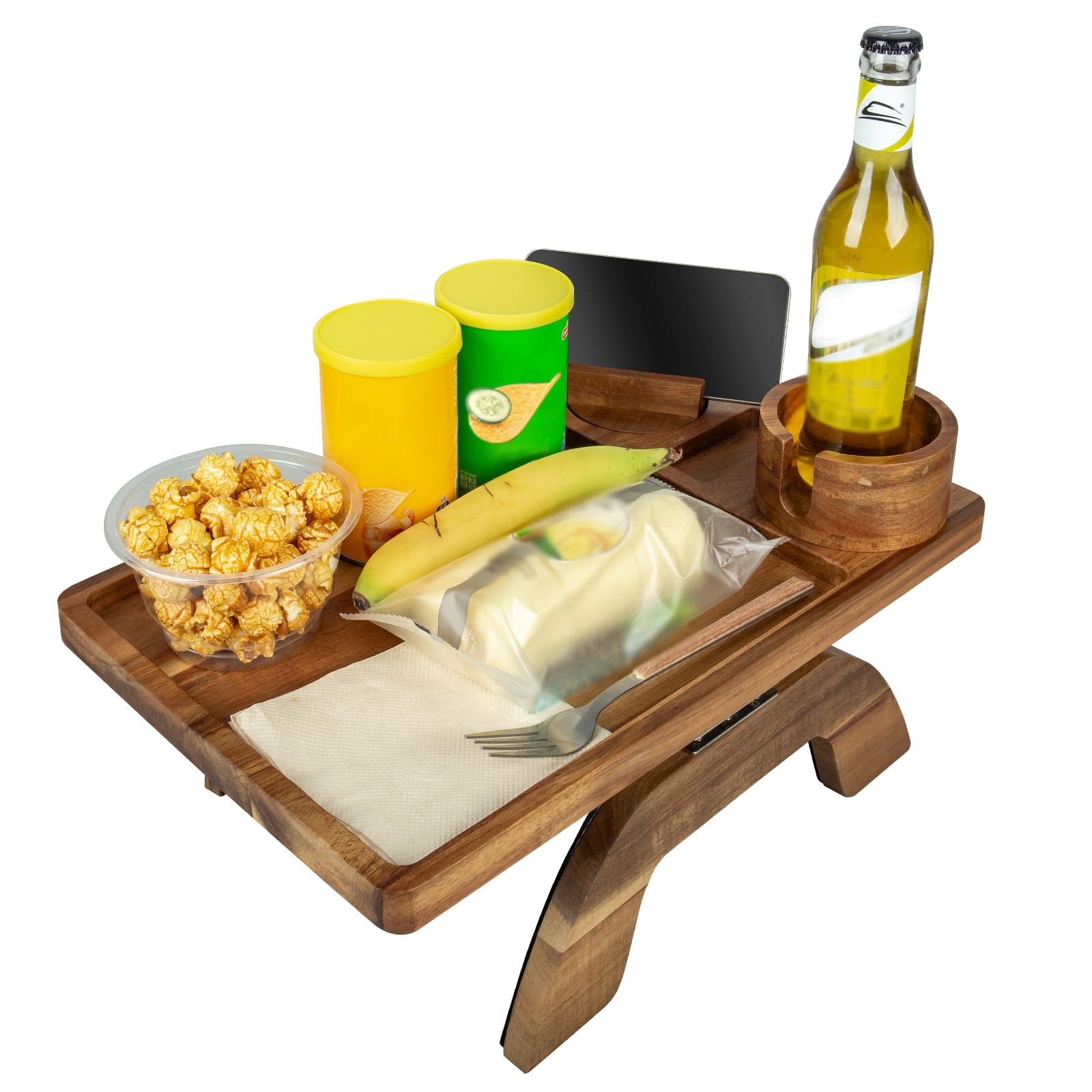 Boîte à goûter et plateau de canapé en bois avec porte-gobelet pour salon