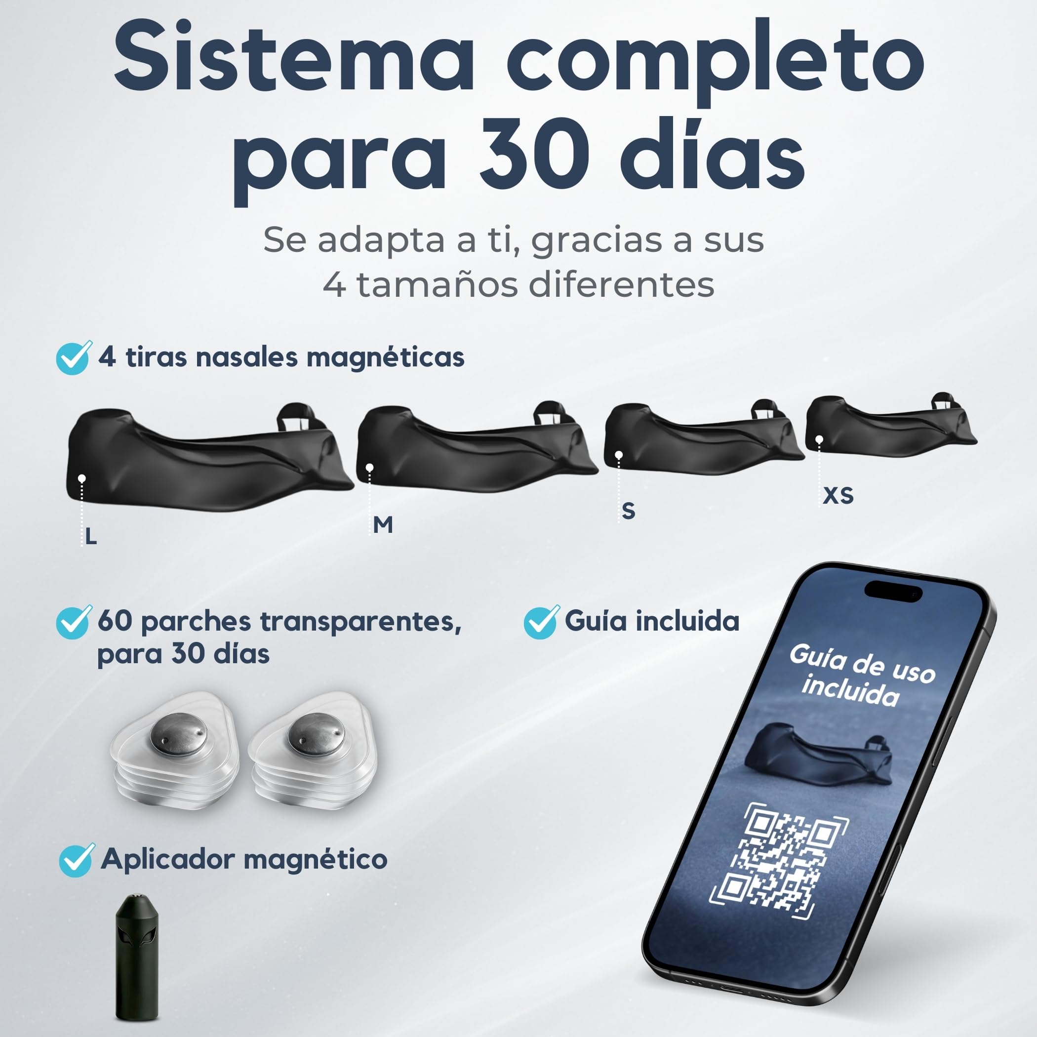 Magnetyczne plastry na nos, 60 przezroczystych plastrów na nos (30 dni) + aplikator + instrukcja QR, dylator na nos do swobodnego oddychania, chrapania i uprawiania sportu, magnetyczne paski na