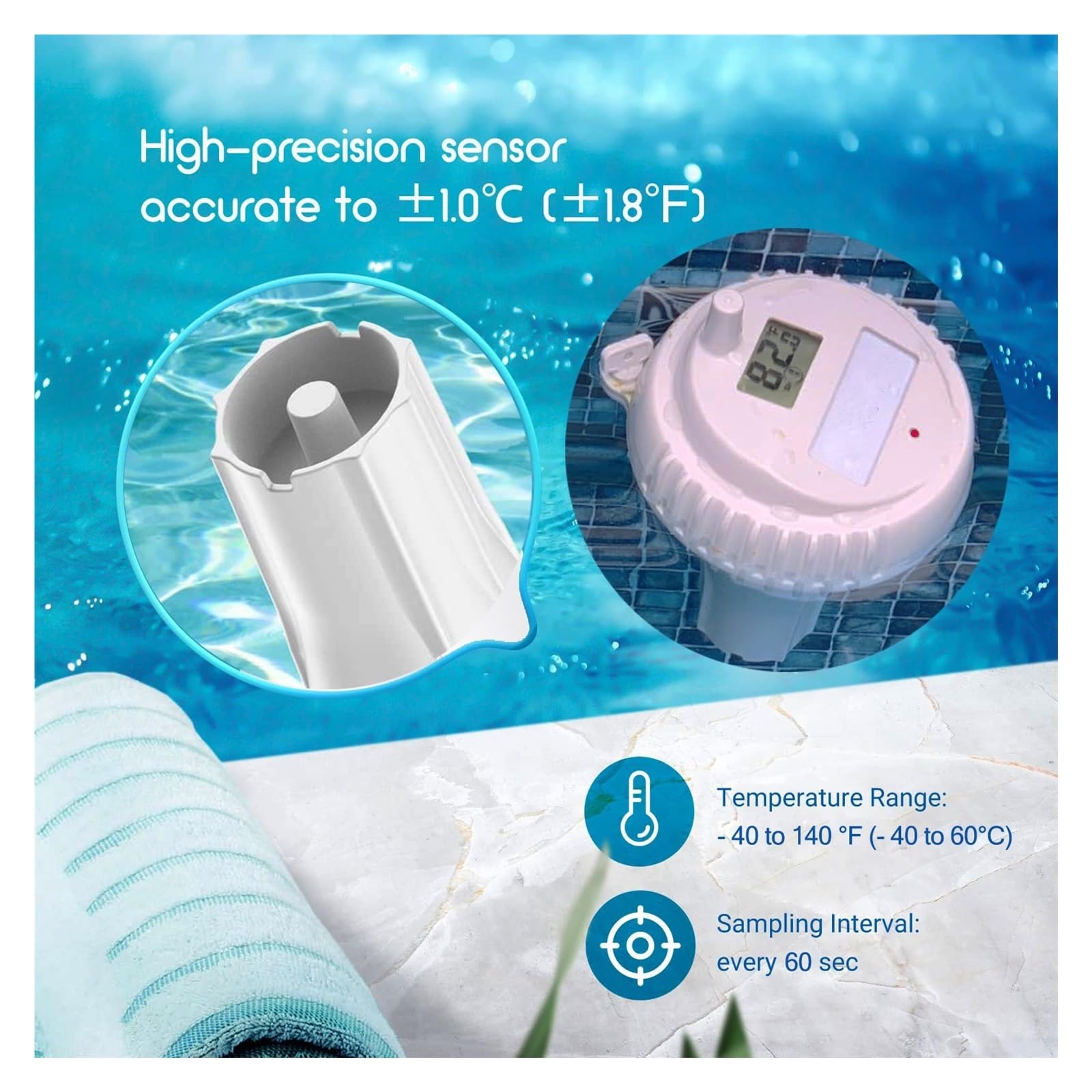 TermóMetro De Piscina Termómetro Digital Inalámbrico For Piscina, Resistente Al Agua IPX8, Fácil De Leer, For Piscinas, Jacuzzis, Estanques Pequeños Y Acuarios. FáCil De Usar