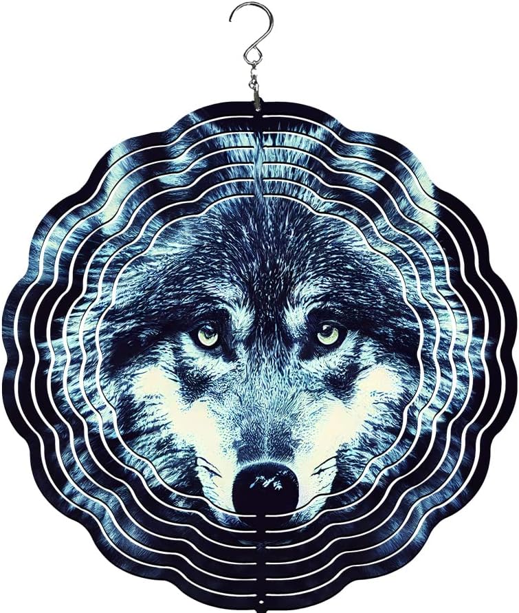 Traci's Fun Creations Wolf Wind Spinner, 10", Aluminum, Double-Sided, Outdoor Yard and Garden Décor (Wolf 6)