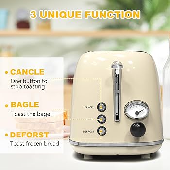 Toaster 2 slice, KitchMix Retro Stainless Steel Toaster with