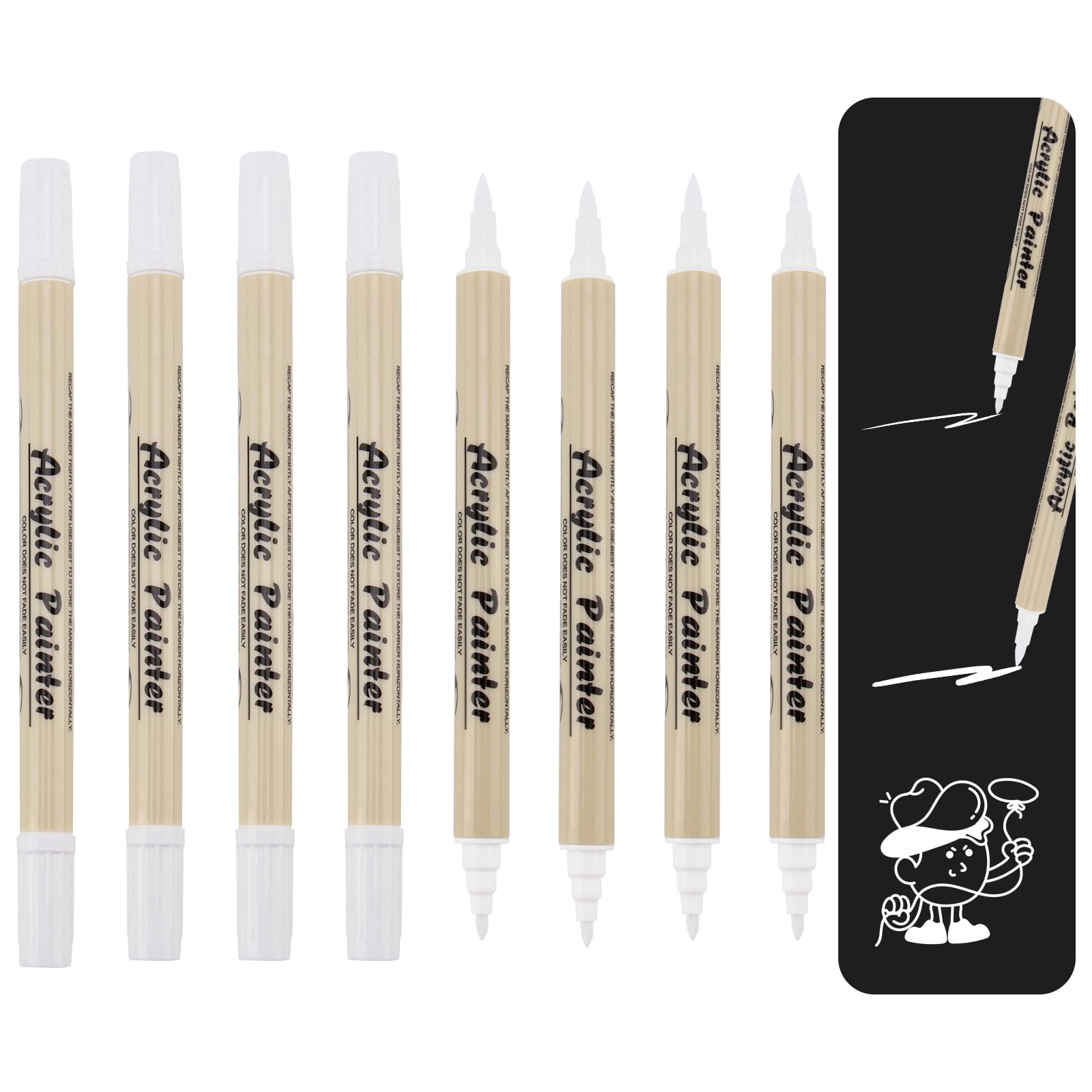8pcs Rotulador Blanco Permanente, Rotulador Permanente Blanco, Resistente Al Agua Y Secado Rápido, Ideal Para Madera, Plástico, Cuero, Piedra, Metal, Herramienta Versátil De Arte Y Manualidades