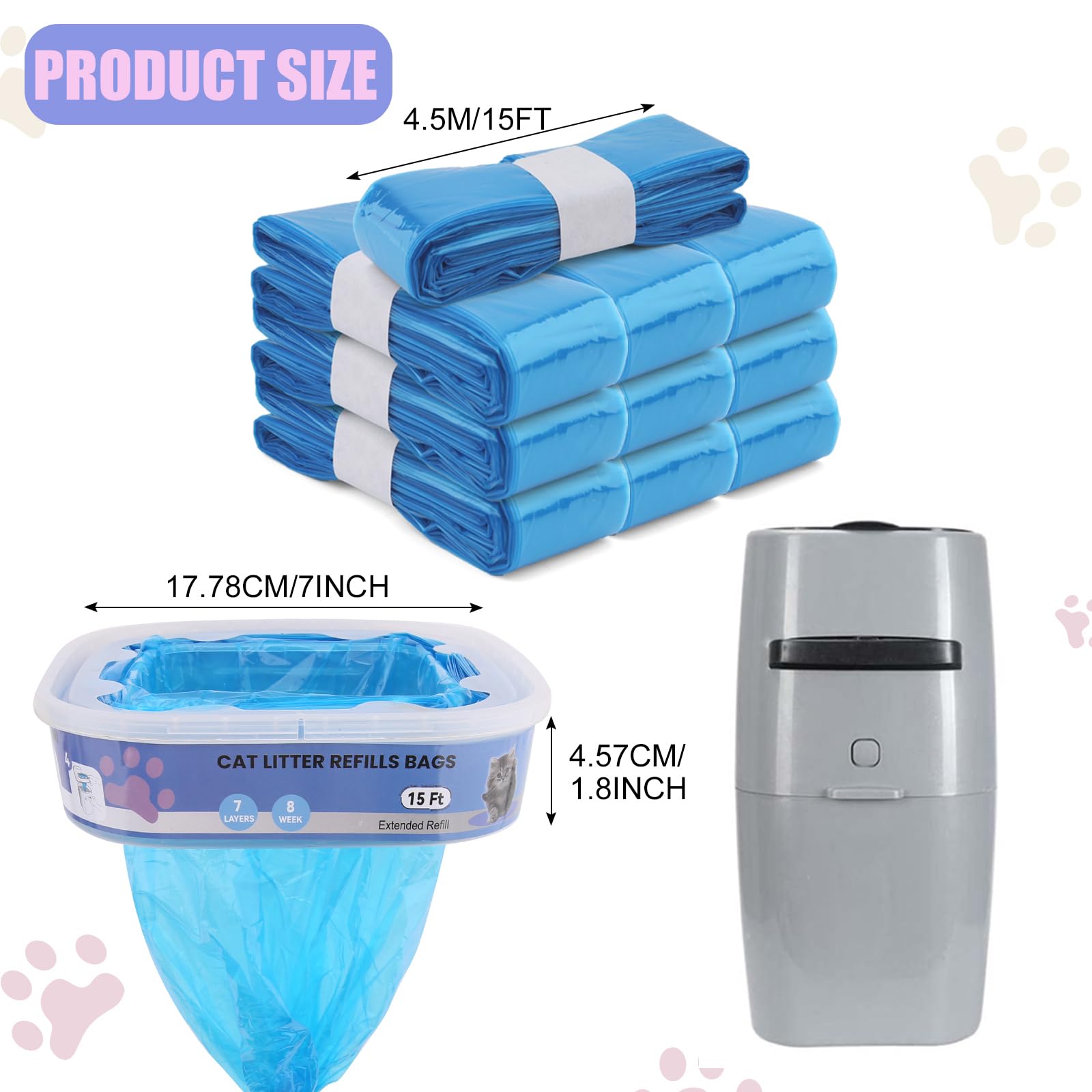 Recambios Cubos de Pañales，compatibles Litter Genie Standard, Plus,XL,Style,Bolsas de recambio para arena para gatos,Super control de olores，Azul （10 Piezas)