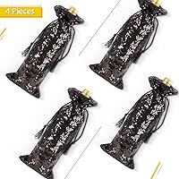 Vista 2 de Eternal Beauty 4 bolsas de vino con cordón, cubierta de botella de lentejuelas para bodas de cumpleaños (14 x 6 pulgadas, negro)