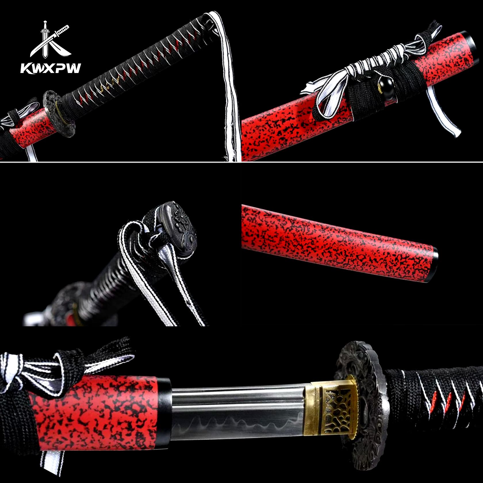 103cm echtes Samurai-Schwert,T10-Stahl Katana,Holzscheide,rotes Katana | handgefertigtes Samuraischwert,Stahl Katana für Sammlung,Ausstellung,Geschenke,Cosplay,Requisiten,Training