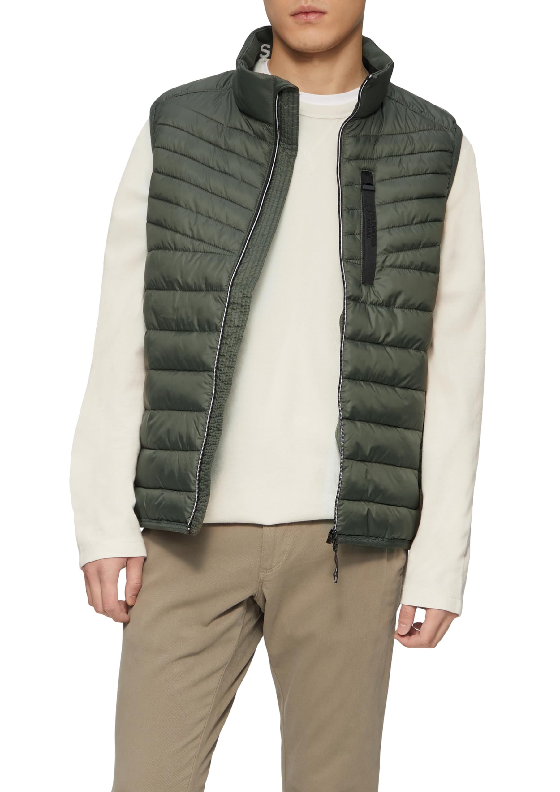 s.Oliver Sporty Quilted Vest with Contrast Details, olive green, M