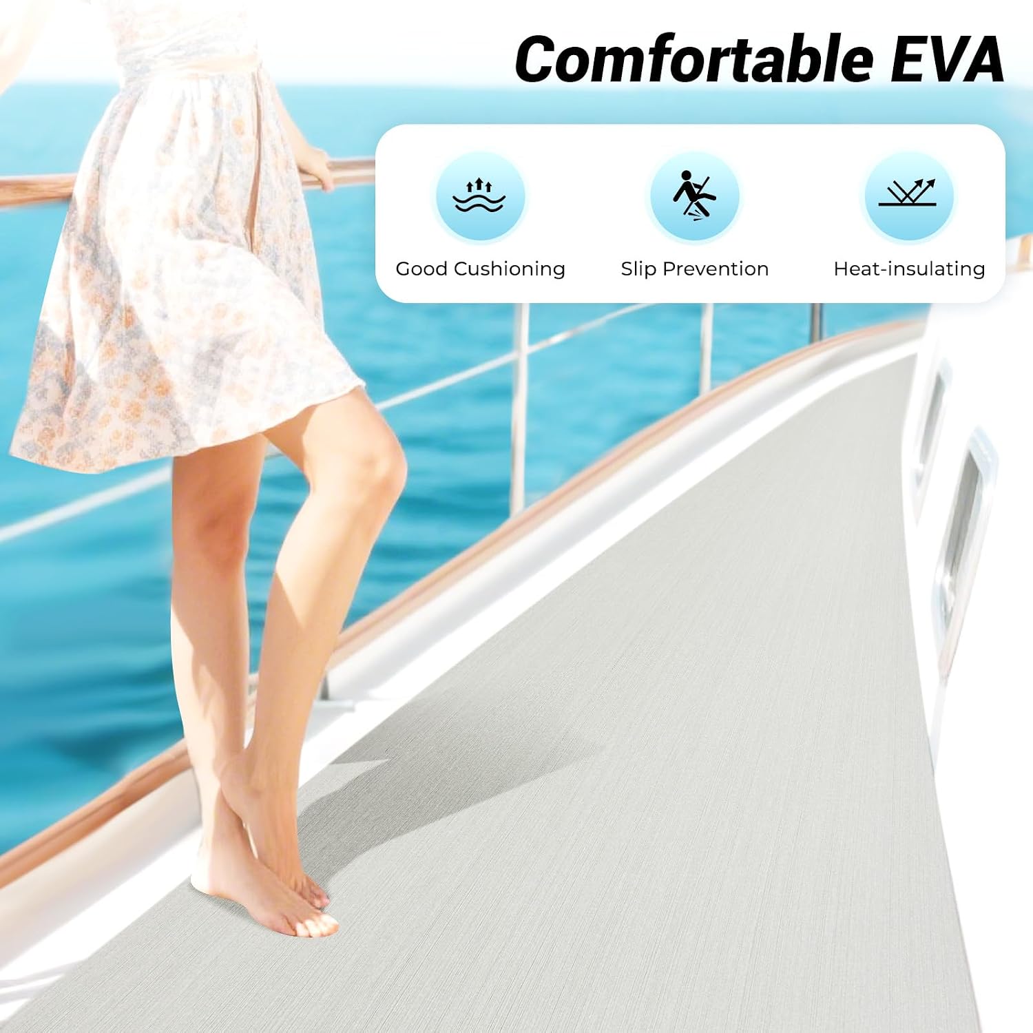 Boat Decking Self-Adhesive Mat 94"x35", 6mm EVA Non-Slip Flooring for Yacht, SUP, RV, Waterproof Marine Mat with Thermal Protection