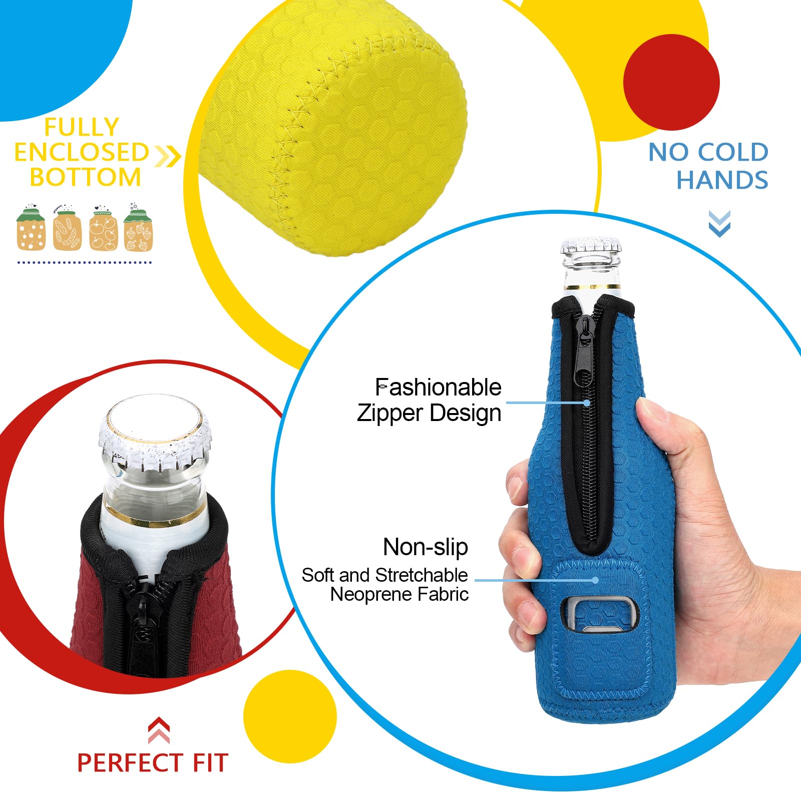 4 Piezas 12oz Beer Can Cooler Sleeve Funda para Latas de Cerveza Isotermica Antideslizante Soporte Neopreno Manga Aislante para Bebidas Manga Refrigerante Latas con Abrebotellas Regalo