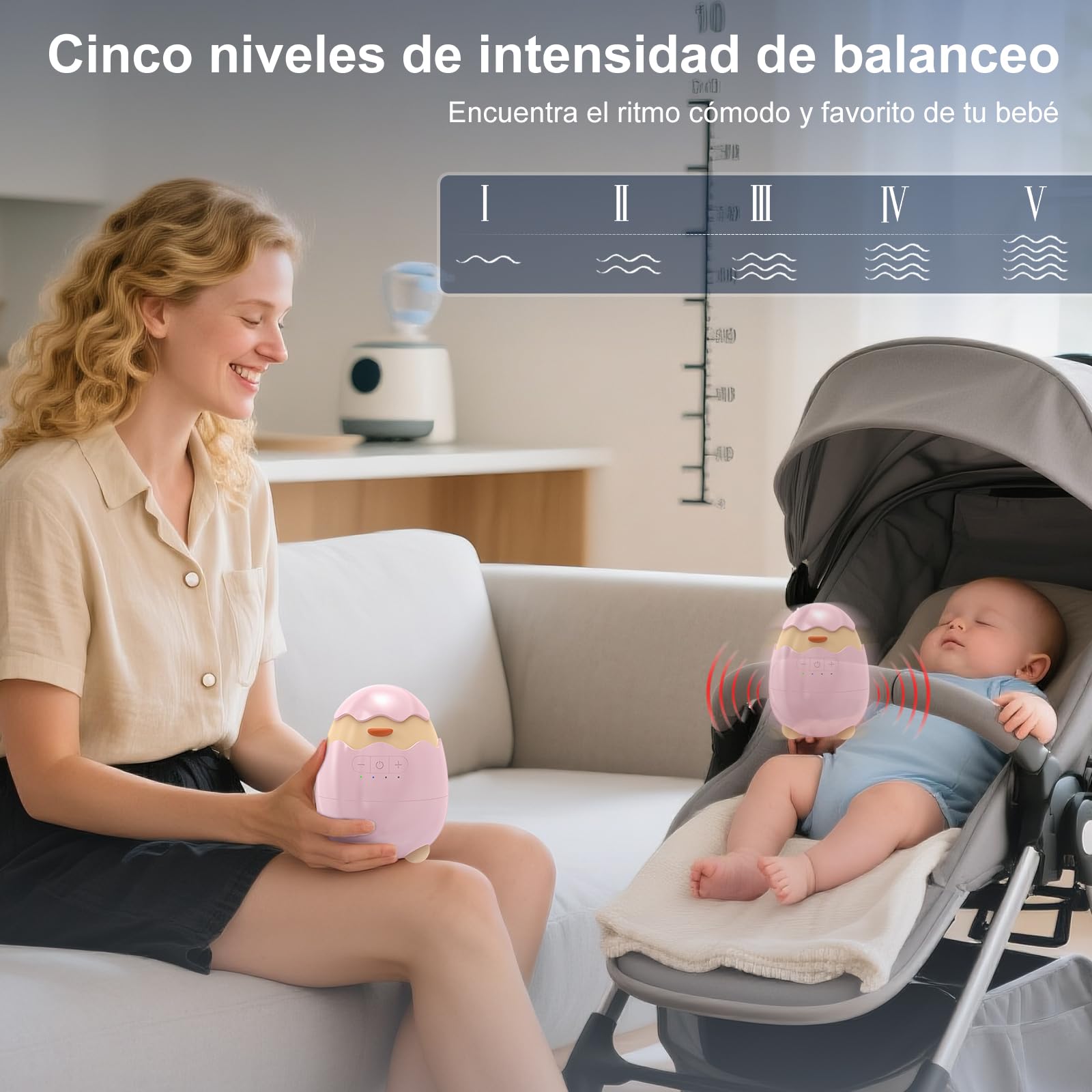 Robofun Baby Rocker-Diseño original-Columpio Para Cochecito De bebé, Ayuda Para Dormir Para Bebés, Temporizador De 30-60-90 Minutos, 5 Niveles De Intensidad – para cochecitos - Rosa
