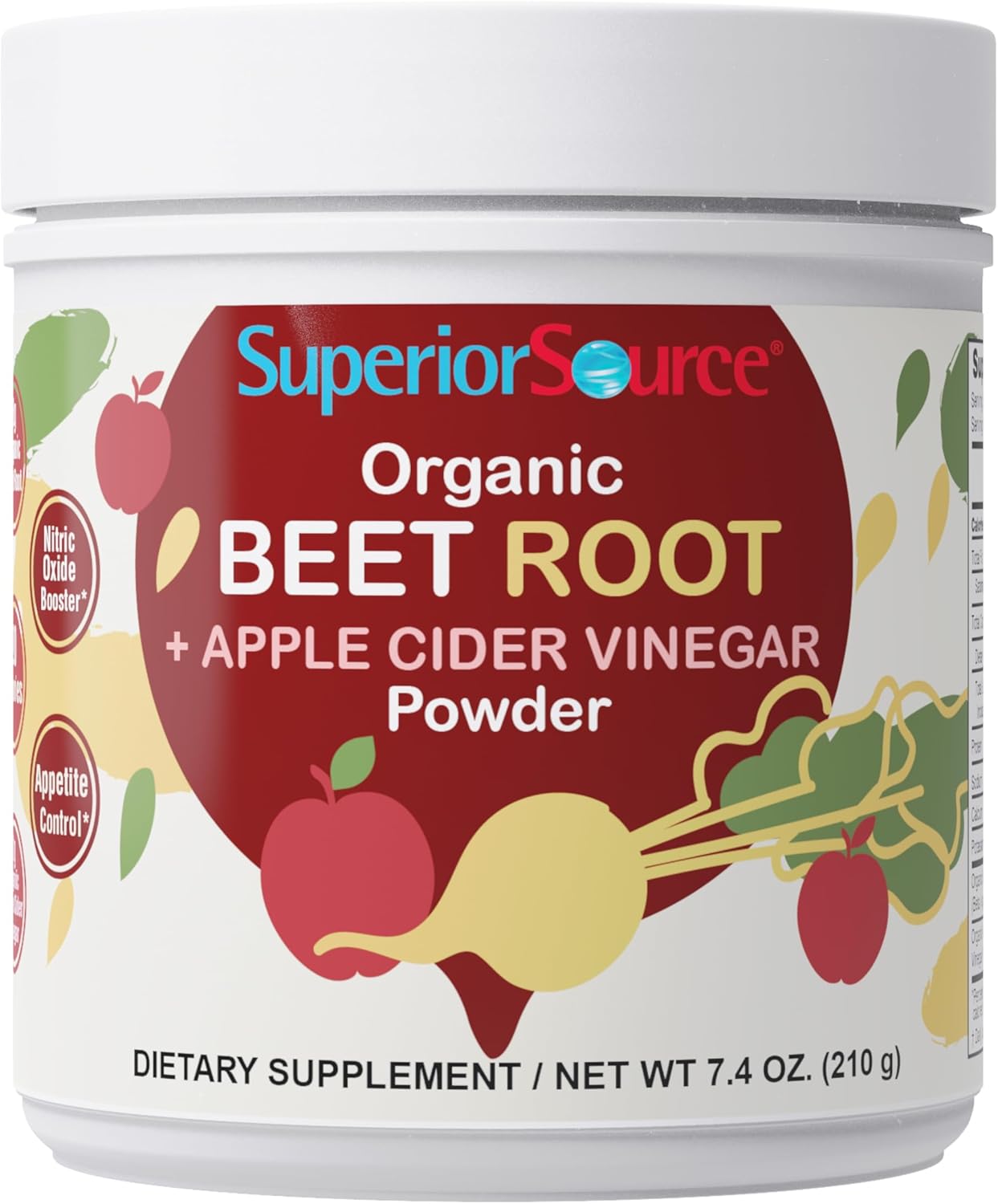 Superior Source Organic Beet Root & Apple Cider Vinegar Powder - Nitric Oxide Booster - Supports Energy, Digestion & Heart Health - Non-GMO - 7.4 oz