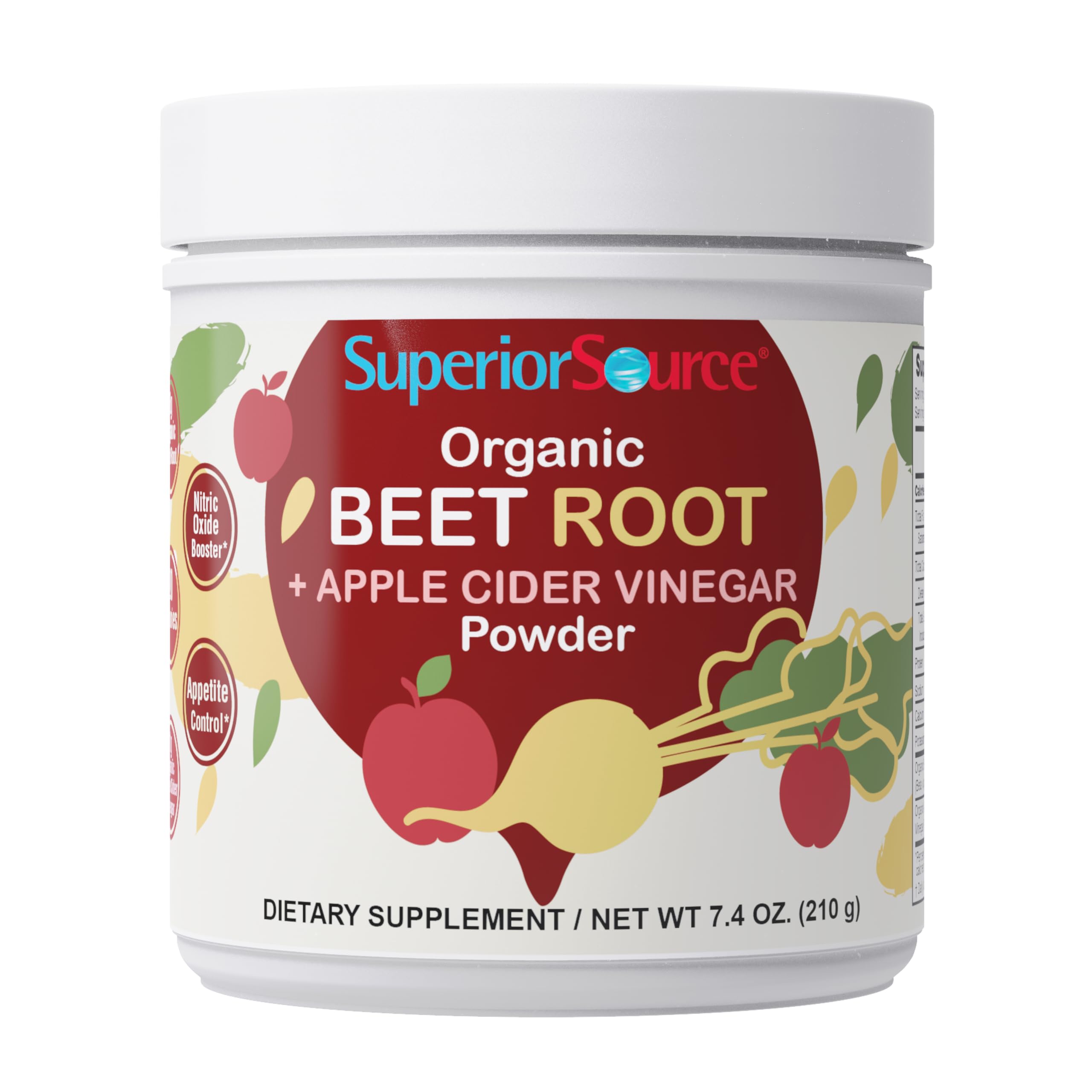 Superior Source Organic Beet Root & Apple Cider Vinegar Powder - Nitric Oxide Booster - Supports Energy, Digestion & Heart Health - Non-GMO - 7.4 oz