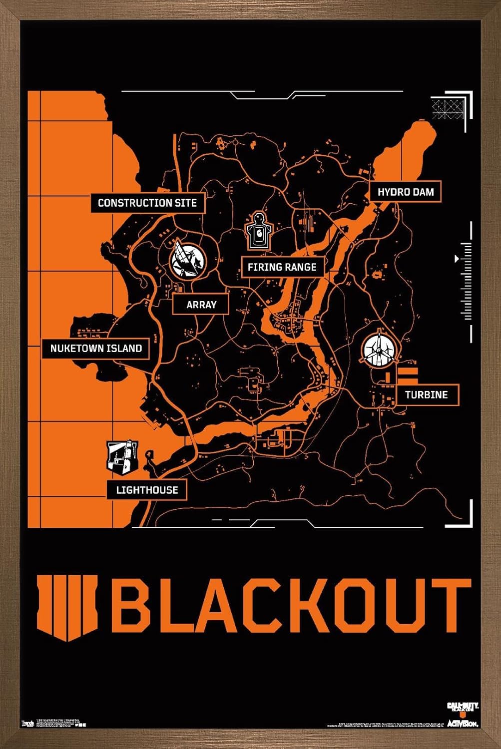 Trends International Call of Duty: Black Ops 4 - Blackout Map Wall Poster, 22.375" x 34", Bronze Framed Version