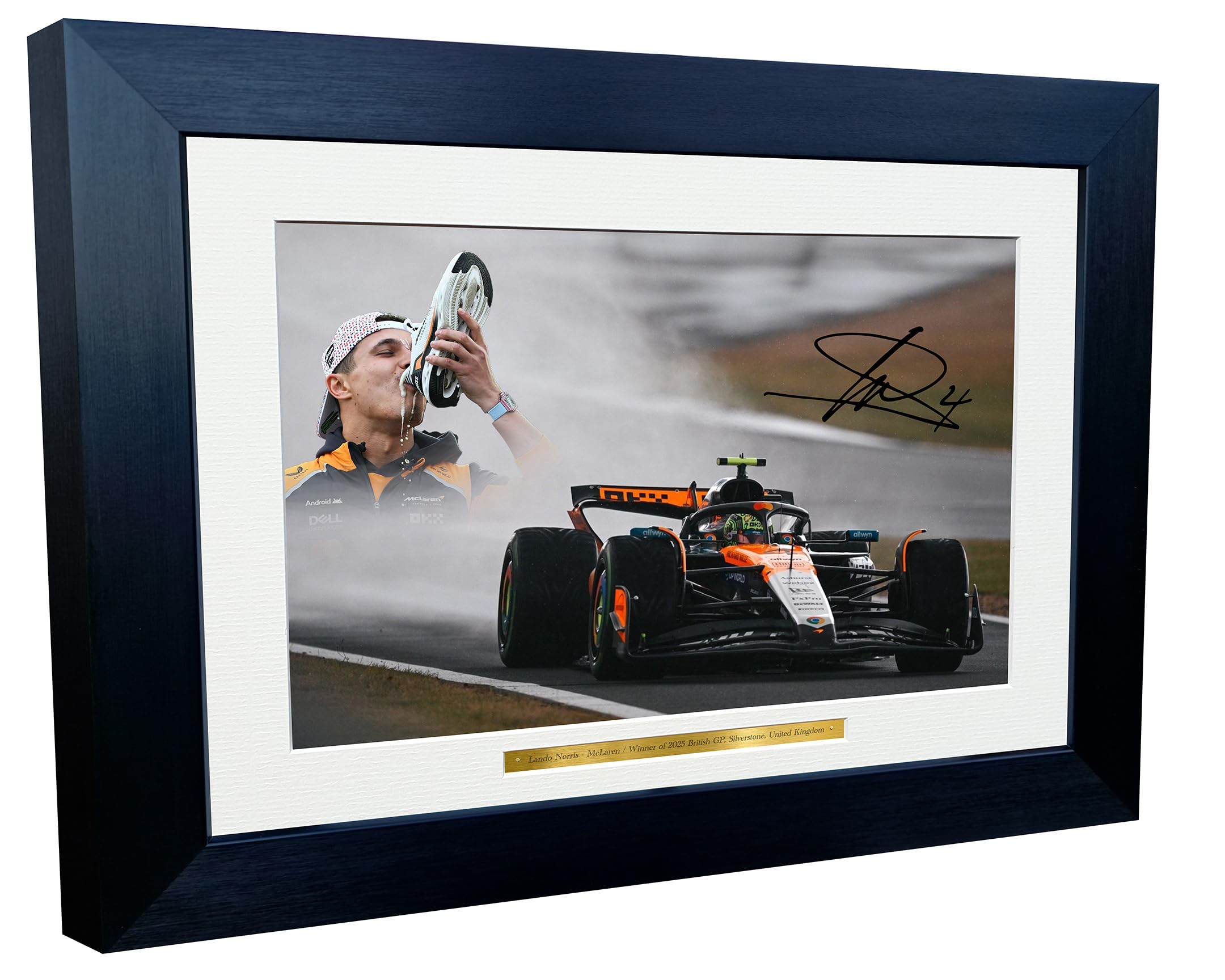 Kitbags & Lockers 12x8 A4 Lando Norris British Grand Prix Winner 2025 Silverstone McLaren MCL39 Car Autographed Signed Signature Photo Photograph Picture Frame Racing Formula 1 F1 Poster Gift 7