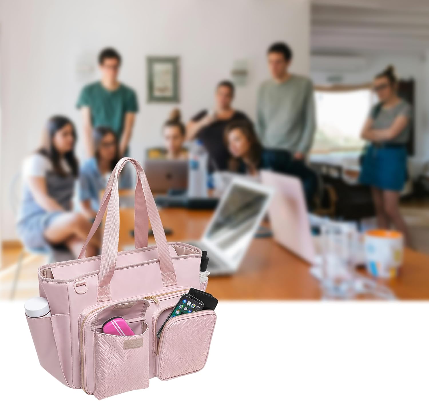 Fasrom Teacher Tote Bag with Laptop Compartment, Teacher Work Bag for Women and Teaching Supplies, Pink (Patent Design) - Image 2