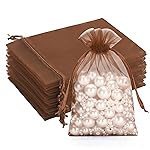 G2PLUS Brown Organza Bags 4x6 In - 100PCS Drawstring Organza Bags, Sheer Mesh Jewelry Pouches, Candy Gift Wrap Pouch for Halloween, Christmas, Wedding Party Favors