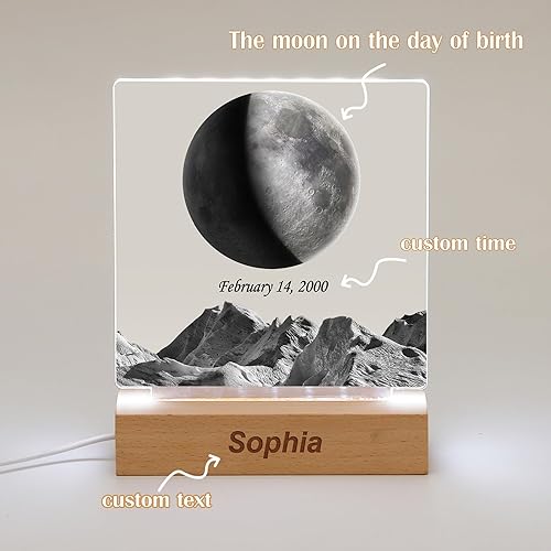 Miniatura 2 de WSYEAR Lámpara de luna personalizada para decoración de dormitorio, lámpara de luna LED acrílica para adultos y niños, regalos de cumpleaños para