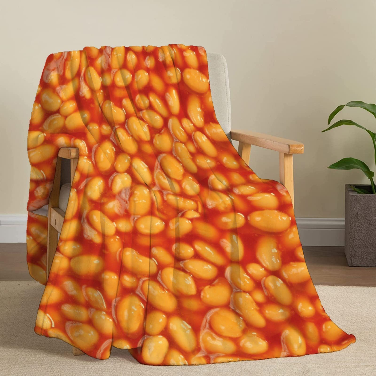 Baked Beans Throw Blanket 3D Food Blanket for Girls Boys Kids Soft Cozy Fleece Funny Food Blanket for Bed Couch Sofa Chairs—All Season Small 50