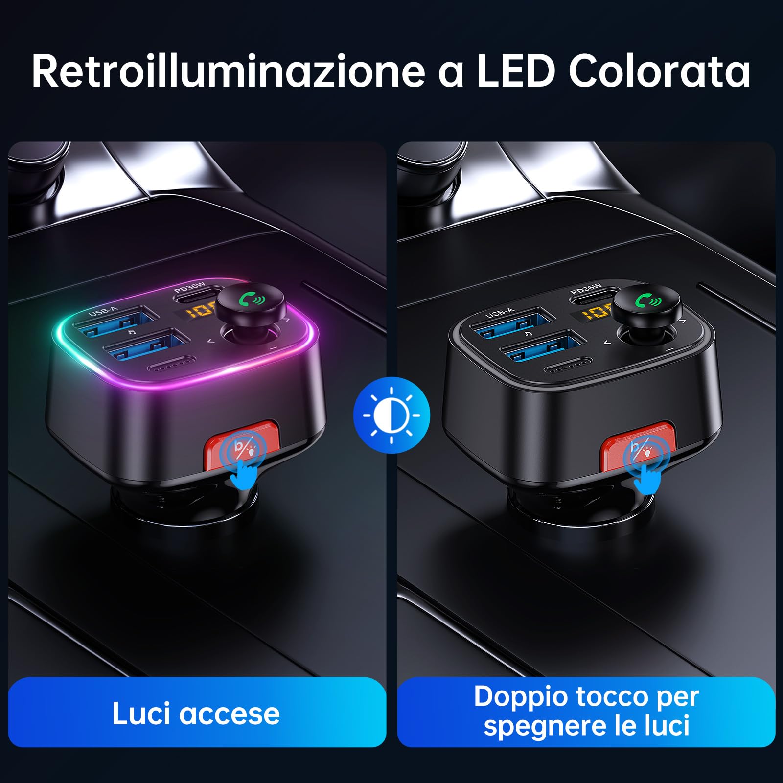 Syncwire Trasmettitore FM Bluetooth 5.4, 48W (PD 36W e 12W) Doppia Porta USB di Ricarica Adattatore Auto, Radio Ricevitore Wireless, Display LED, Chiamate in Vivavoce, Supporto Unità USB 64GB