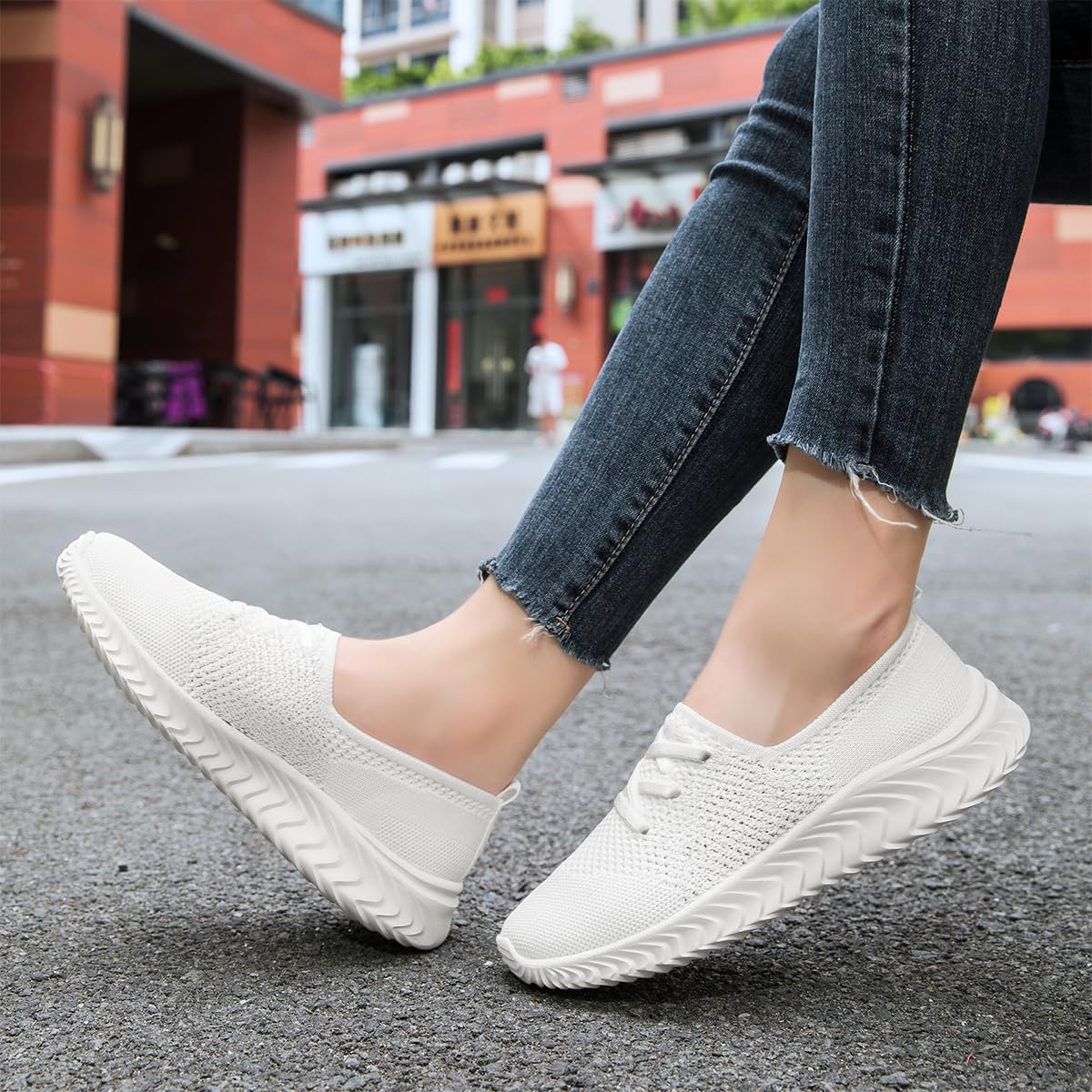 Womens Slip on Walking Shoes Athletic Tennis Running Sneakers Gym Sports Non Slip Casual Fashion Comfortable Lightweight Breathable White Size US 6.5 - Image 6