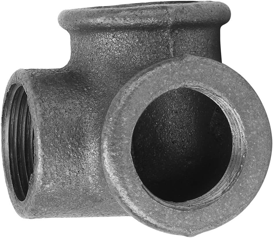 Nicoone 5Pcs 3/4 3 Way Corner Pipe Fitting Side Outlet Elbow DEG 90° Pipe Fitting Black Malleable Iron Pipe Fitting Connector