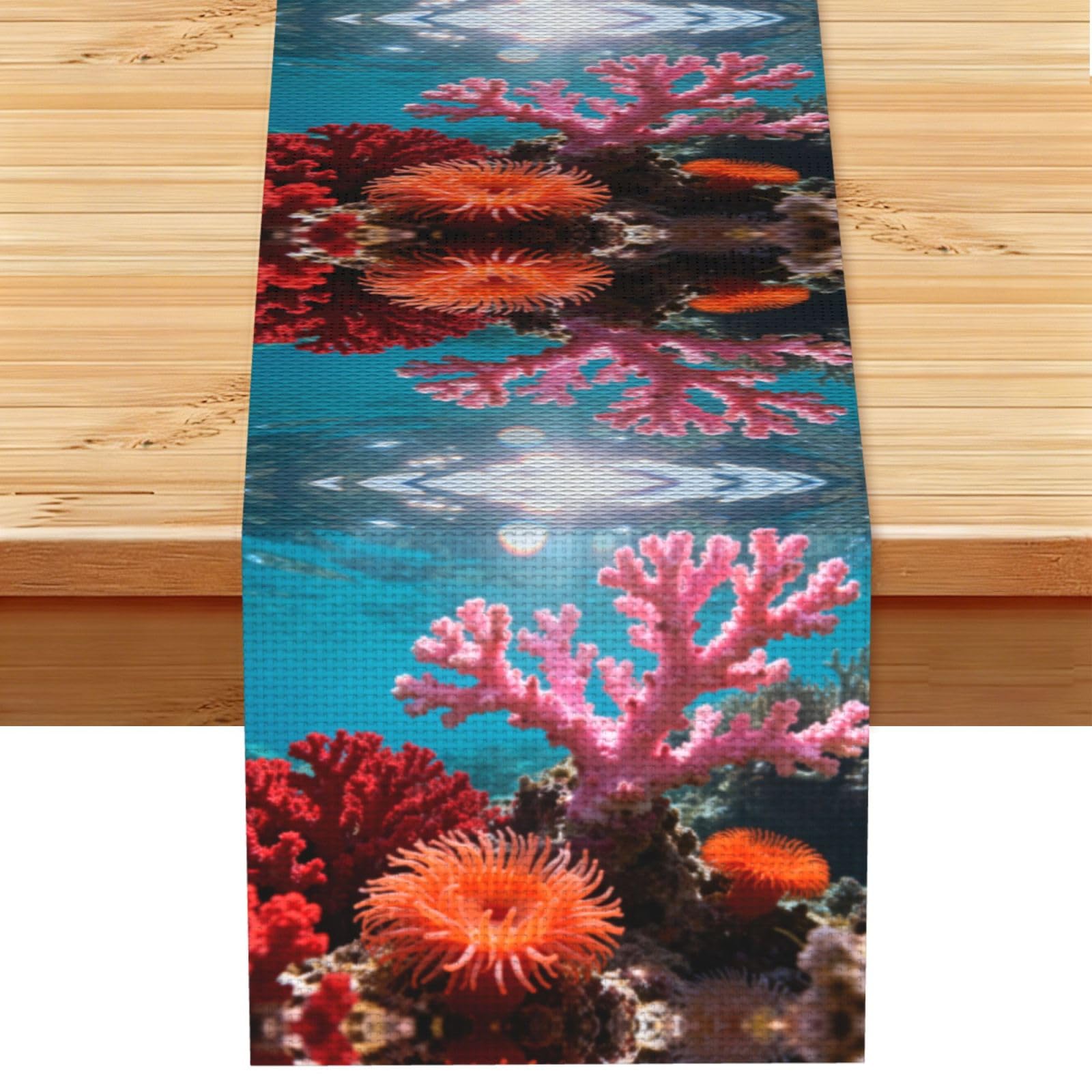 Coral Reef Pink Linen Look Table Runner 13x72-Wrinkle Resistant Farmhouse Style for Dining Table Decor