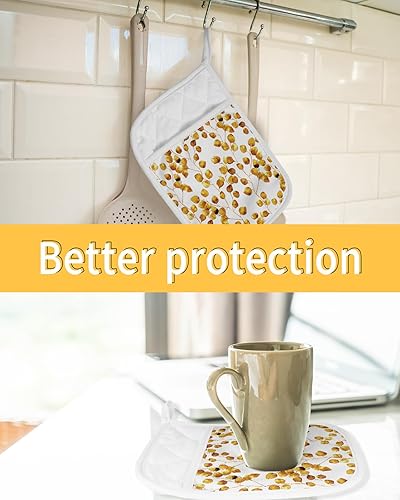 Miniatura 7 de Juego de 5 agarraderas de tela de toalla antideslizantes y aislantes de calor con bolsillo, guantes de horno gruesos para horno, posavasos para