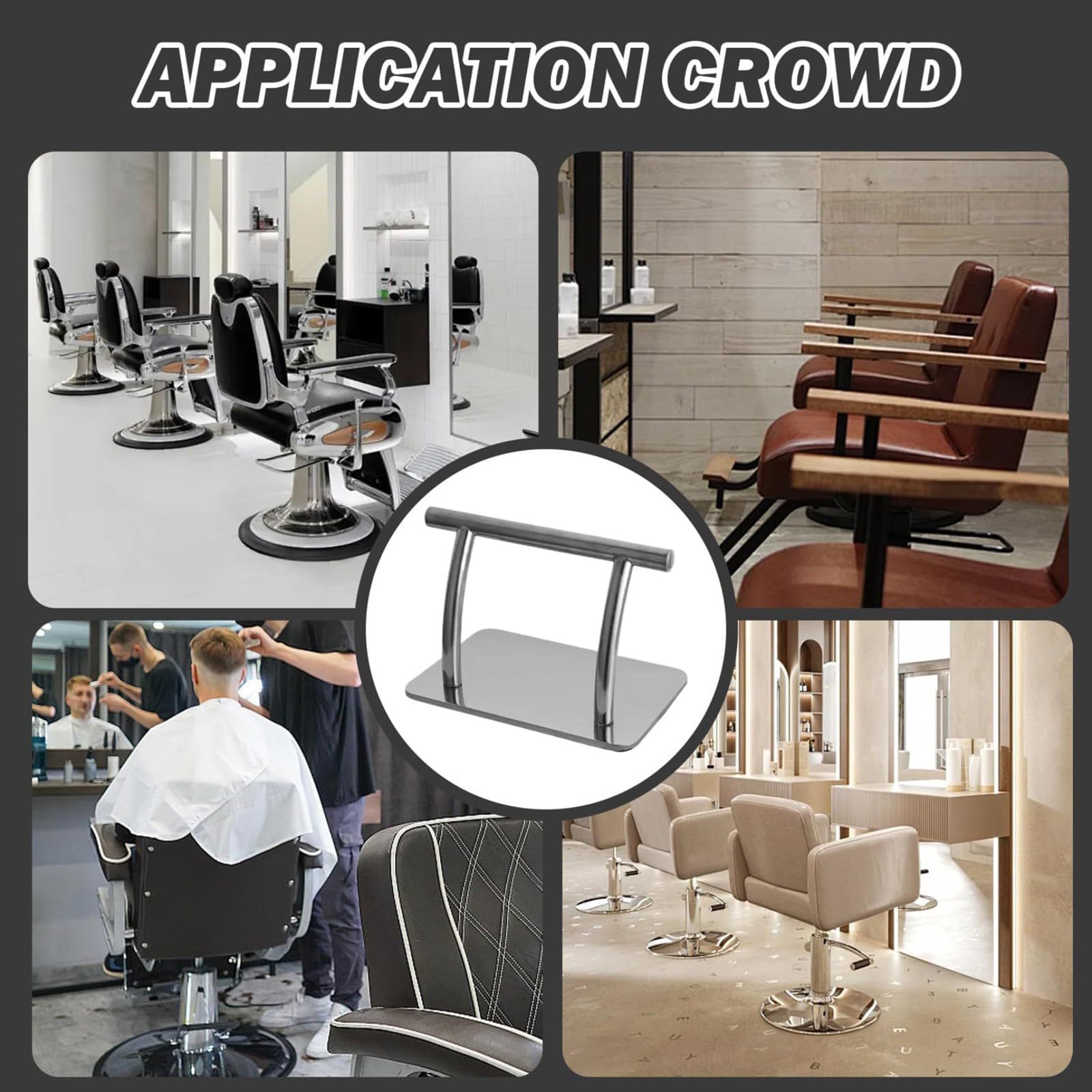 Salonstuhl-Fußstütze, freistehendes Edelstahl-Tablett mit erhöhtem Rohr für Styling-Stationen, Friseurstuhl, Fußstütze, Tablett, Salon-Plattform, Edelstahl-Zubehör, Bodenfuß