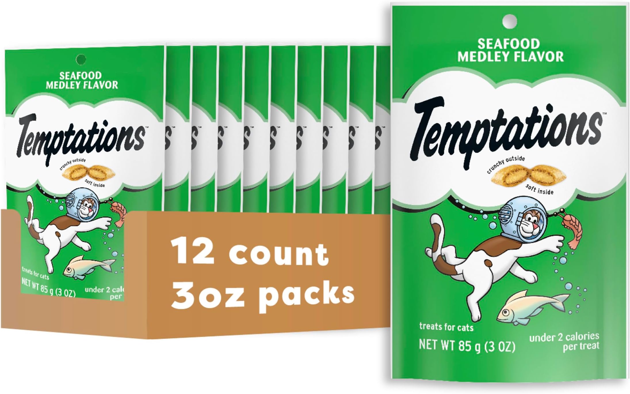 TEMPTATIONS Classic Treats for Cats Seafood Medley Flavor 3 Ounces (Pack of 12)