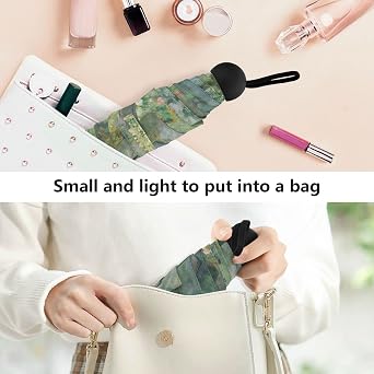 Travel Mini Umbrella Monet Water Lilies Tree Lightweight Compact Umbrella with Case